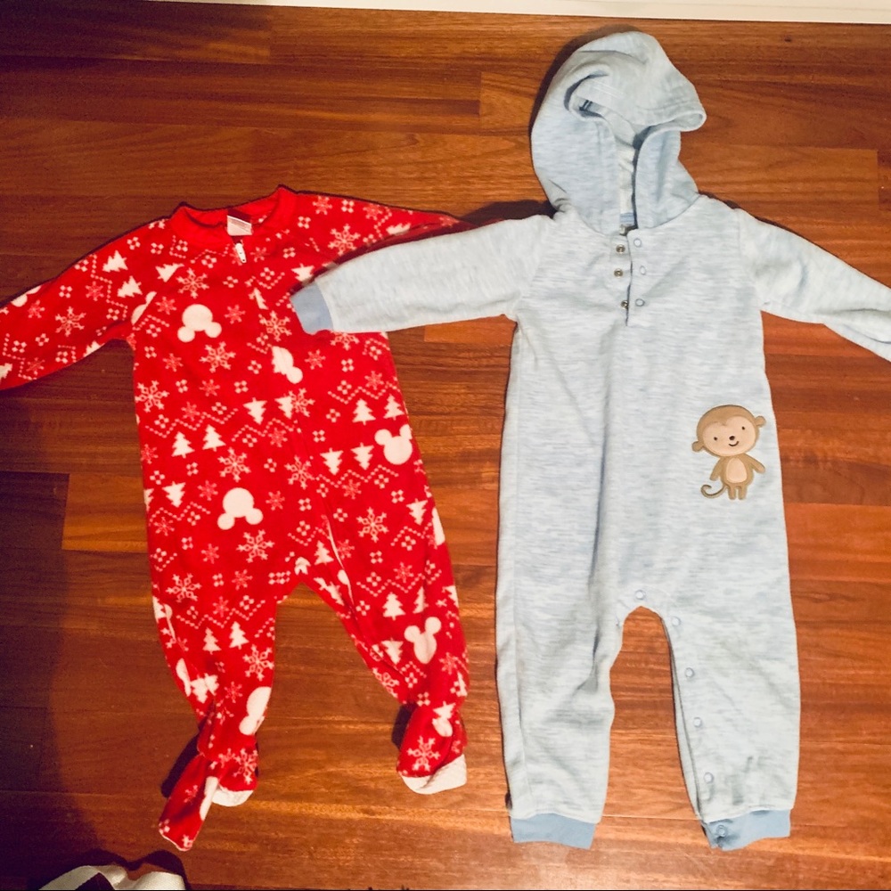 Two footie Mickey Christmas, Monkey size 12 month